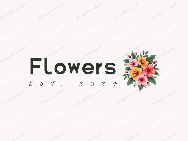 playful design features vibrant flowers with intricate petals and lush leaves, combined with a clean background for a fresh and lively appearance.