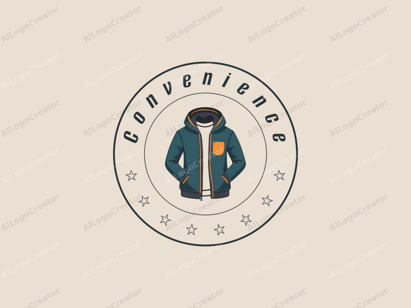 modern design features a stylized representation of men's clothing, incorporating convenient and practical elements, combined with a clean background.