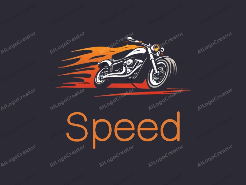 a modern design featuring dynamic lines representing speed, a stylized engine and tire, combined with a clean background to emphasize power and motion.