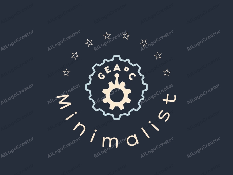 minimalist design features simple gears intertwined with a stylized school silhouette, utilizing a linear design approach combined with a clean background.