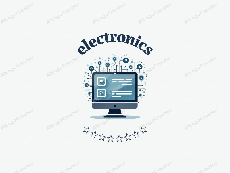 a modern design featuring electronic devices and a stylized computer, integrated with circuit board patterns and data cloud elements, combined with a clean silver background.