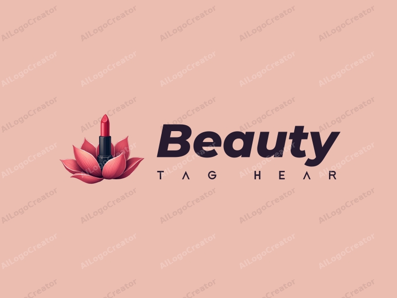 a modern design featuring elegant petals and a stylized lipstick, combined with a clean background and a focus on beauty and makeup elements.