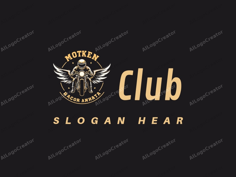 a modern design featuring a stylized motorcycle and racing elements, combined with club and social interaction motifs, set against a clean black background.