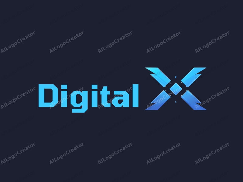 modern design features digital elements like beams and arrows, combined with a clean background in blue and black colors.