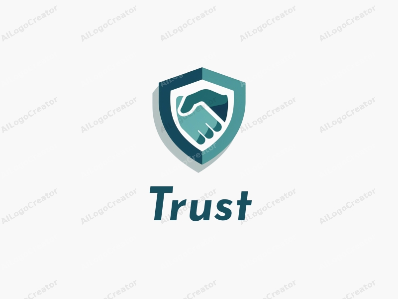 modern design features a stylized shield and handshake, symbolizing trust and safety, combined with a clean background in blue and green tones.