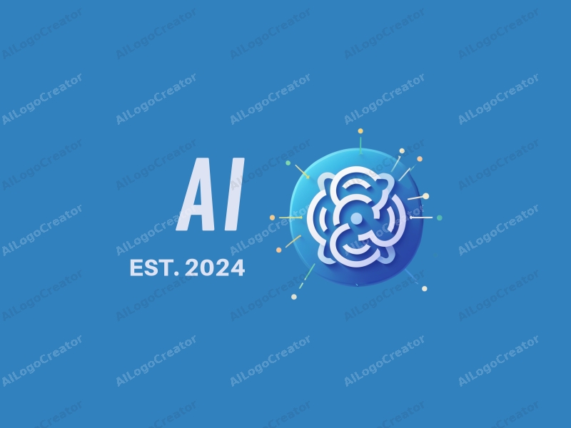 a modern design featuring abstract representations of intelligence and algorithms, innovative products, combined with a clean blue background.