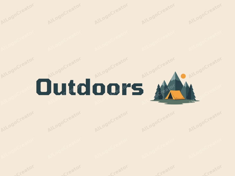 modern design features a stylized camping tent and mountain peak, combined with a clean background and a harmonious composition.