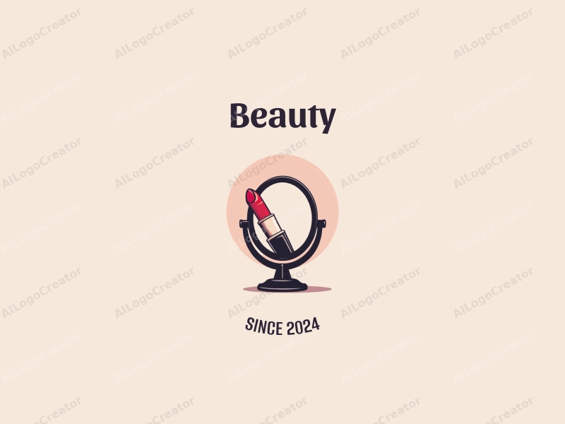 modern design features a stylized makeup mirror and lipstick, incorporating beauty elements with a clean background.