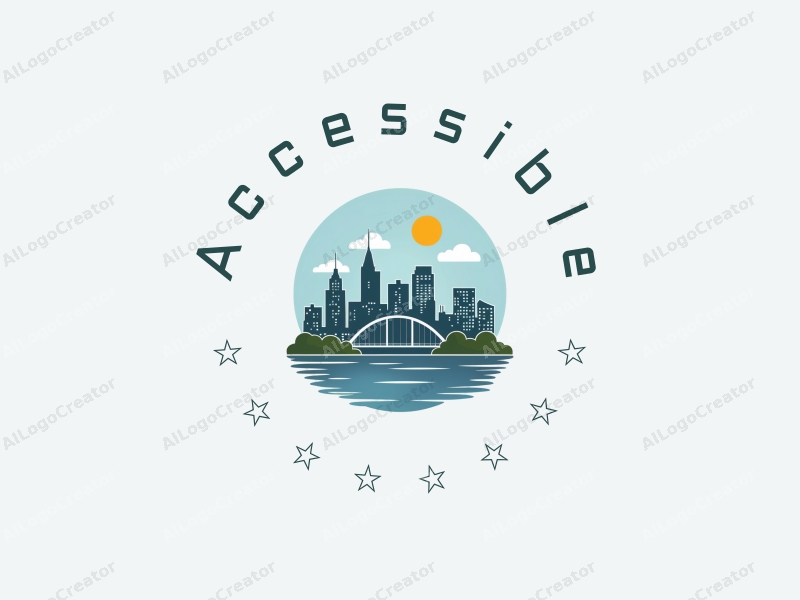 modern design featuring accessibility elements, a stylized cityscape with bridges, and an inclusive design approach combined with a clean background.