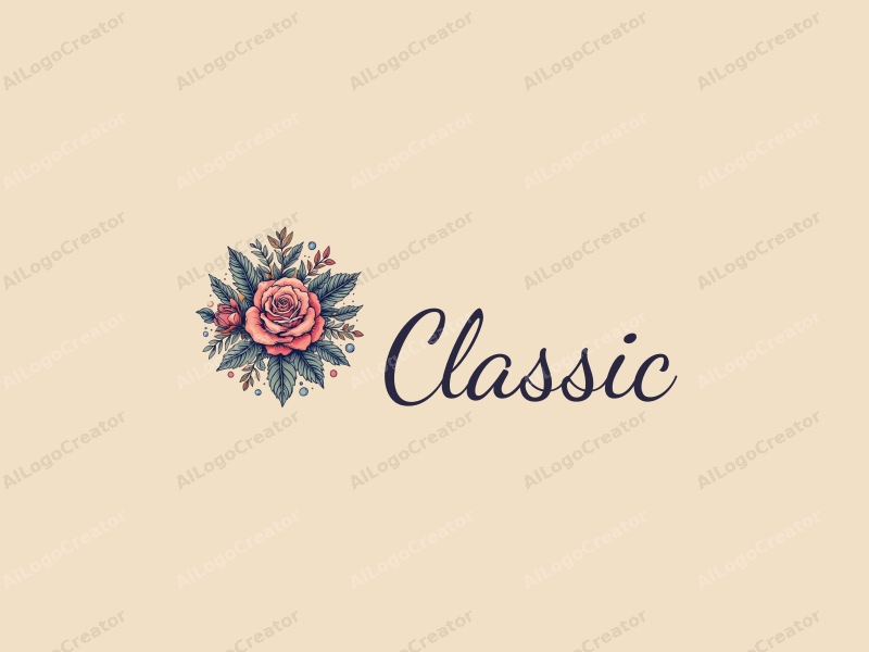 vintage design features intricate floral patterns, textured fabric elements, and a classic aesthetic combined with a harmonious and clean background.