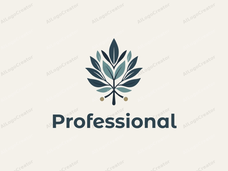 modern design features a stylized representation of herbs intertwined with symbols of certification and professionalism, using a blue and gray color palette combined with a clean background.