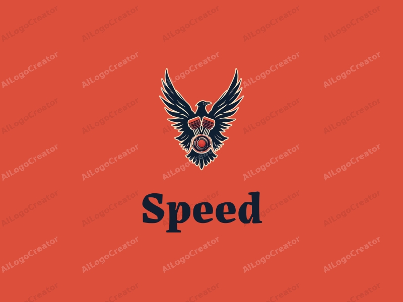 a modern design featuring dynamic elements of speed and power, incorporating a stylized engine and flying birds, combined with a clean background.