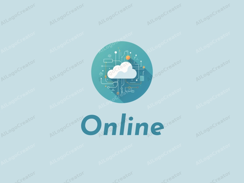 a modern minimalist design featuring stylized network connections, flowing data streams, and cloud elements, combined with a clean background in blue and green tones.