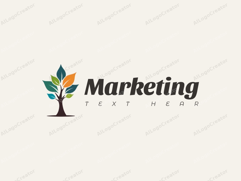 modern design features a stylized tree with vibrant leaves, representing marketing and market strategies, combined with a clean background.