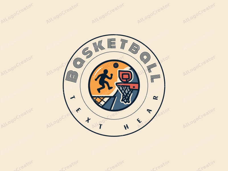 playful design features a dynamic athlete in action, a stylized basketball, and a hoop, combined with a clean background.