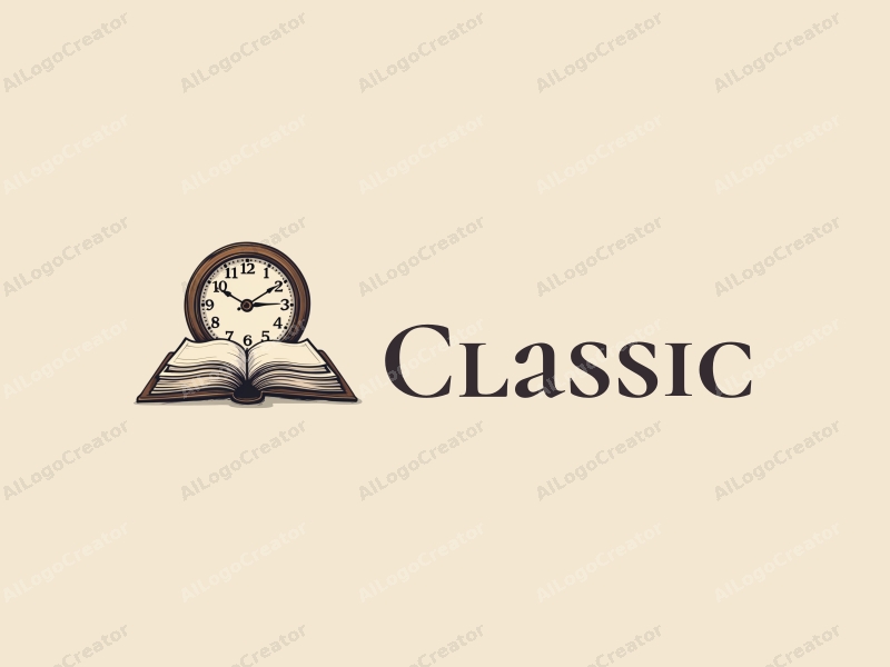 vintage design features a classic clock and an open book, combined with a harmonious layout and a clean background.