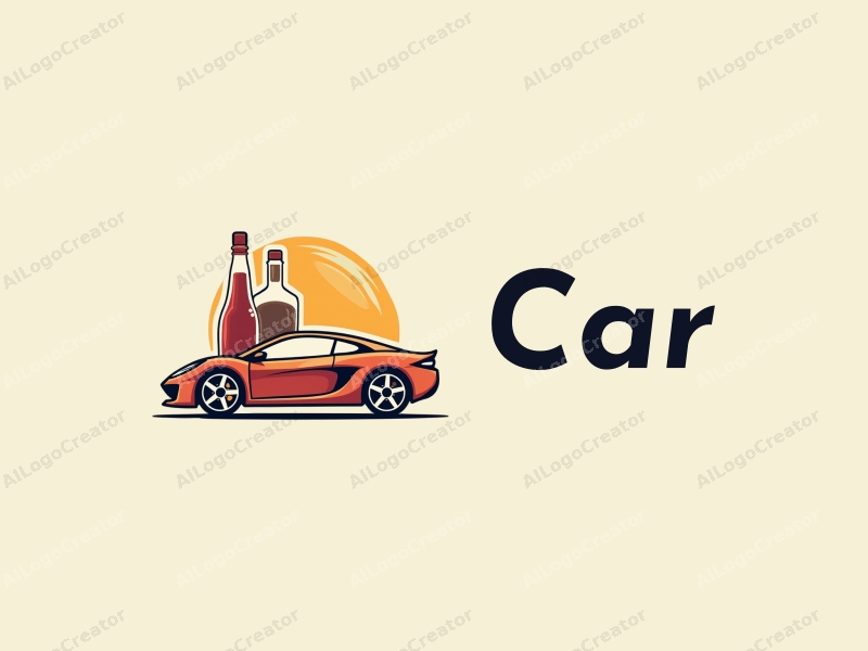 modern design features a sleek car silhouette, a stylized bottle, and candy elements combined with a clean background.