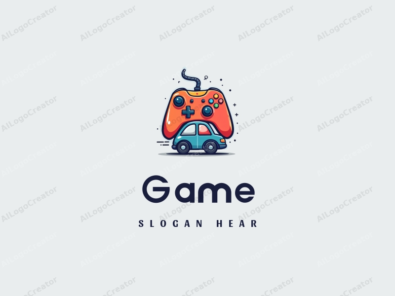 playful design features a vibrant game controller and a whimsical toy car, combined with a clean background and a fun, energetic composition.