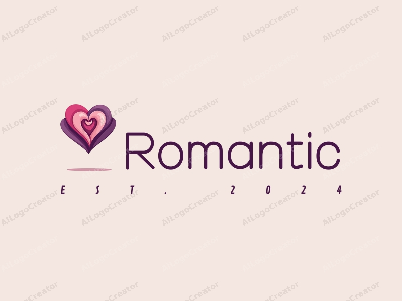 playful design features a stylized rose intertwined with a heart shape, incorporating pink and purple colors, combined with a clean background.