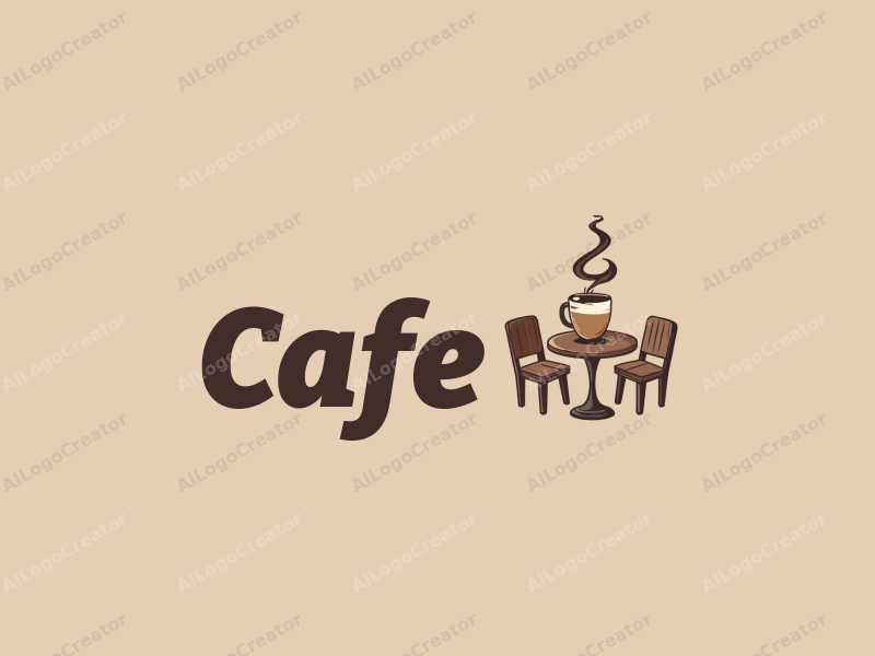 vintage design features a stylized coffee cup, nostalgic tables and chairs, combined with a clean background.