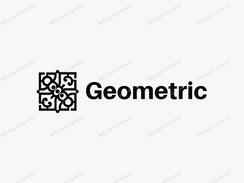 geometric design features a harmonious combination of squares and circles, incorporating network patterns and abstract facial elements, with a clean black and white color scheme.