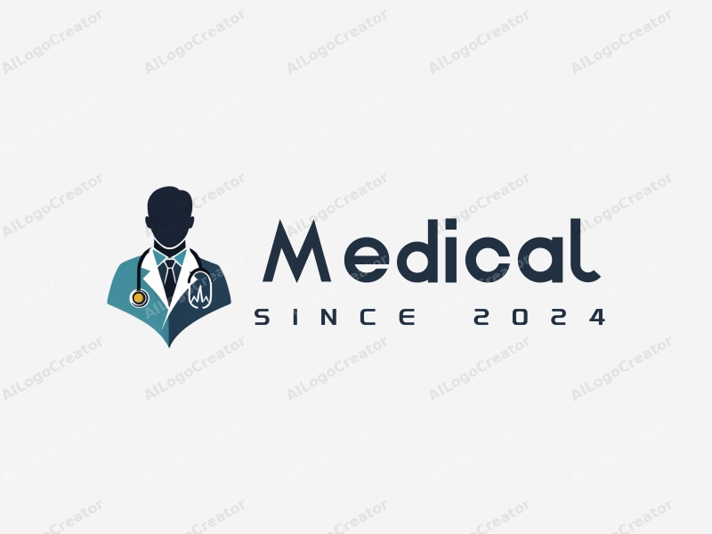 modern design features a stylized hospital silhouette, a doctor figure, a stethoscope intertwined with a heartbeat line, combined with a clean background.