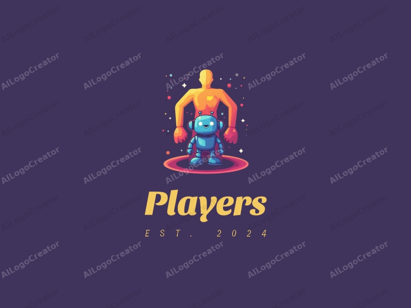 playful design features a vibrant player silhouette, a whimsical game character, a cute sprite, and a friendly robot, combined with a clean background.