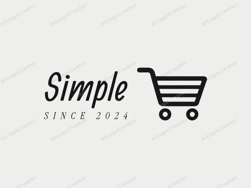 minimalist design features a simple shopping cart outline, clean lines, and a harmonious composition combined with a white and gray background.