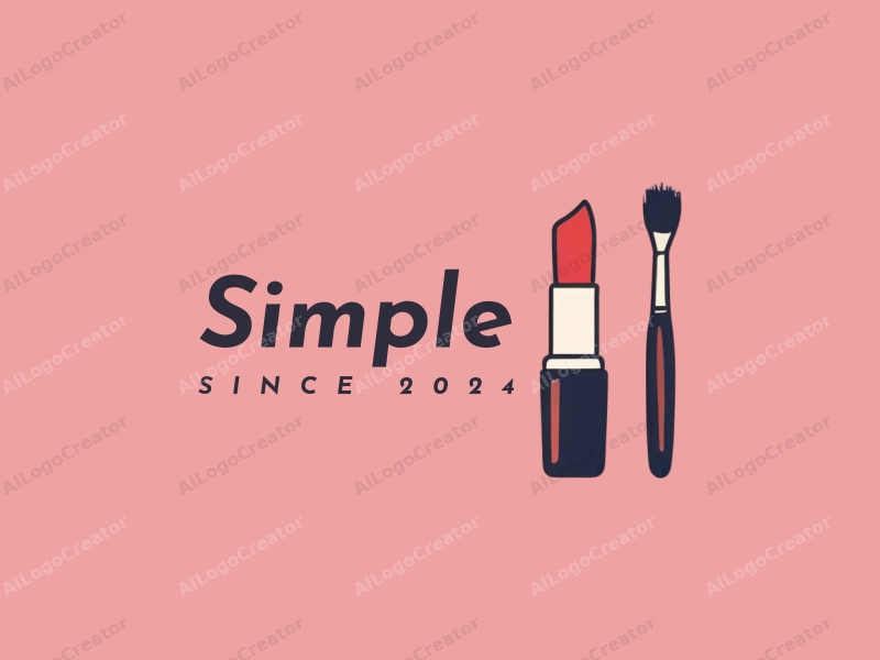 minimalist design features a stylized lipstick and makeup brush, combined with a clean background and a simple, elegant composition.