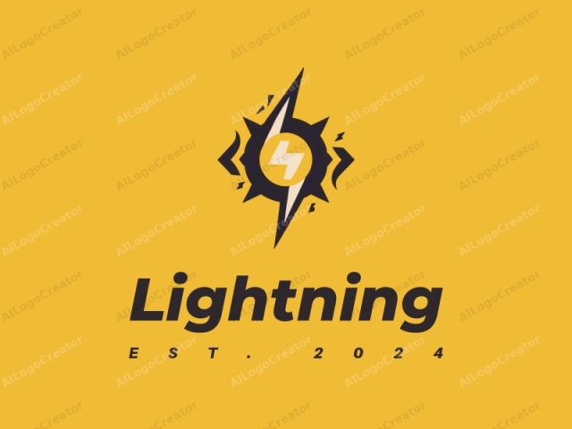 geometric design features stylized lightning bolts, electric currents, and battery shapes, combined with wave patterns, set against a clean yellow background.