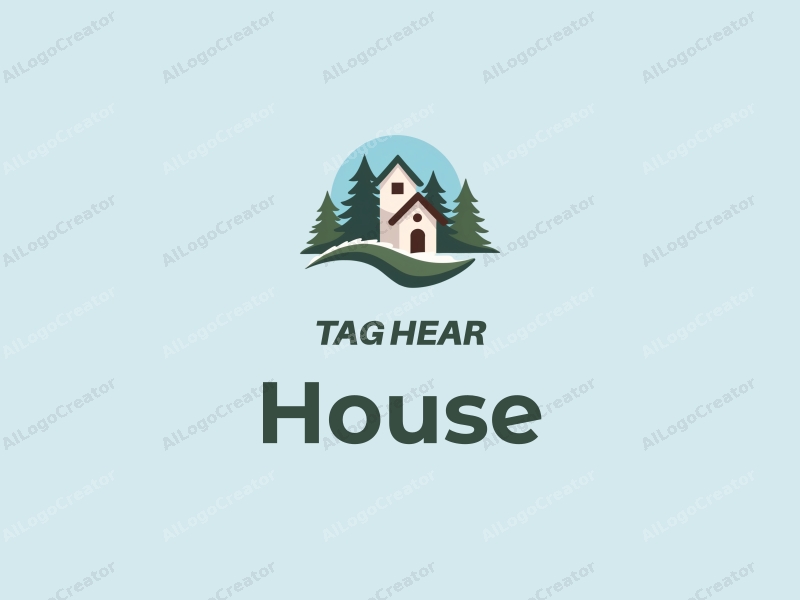 modern design features a stylized house and building integrated with forest elements, emphasizing travel themes, combined with a clean blue background.