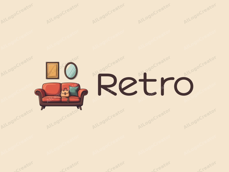 vintage design features a retro sofa, a retro poster, a vintage mirror, and a classic handbag, combined with a clean background.