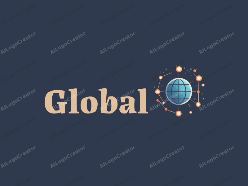 modern minimalist design features a stylized globe, interconnected network lines, and data points, combined with a clean background.