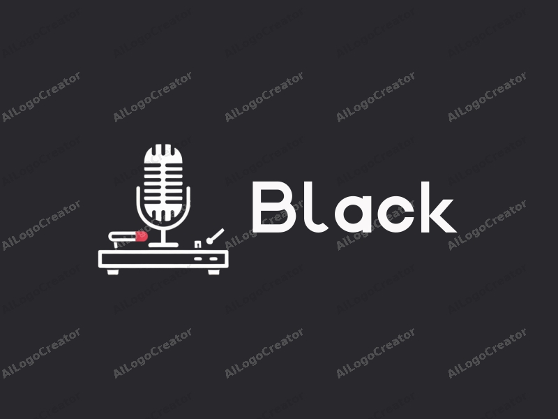 minimalist design features a sleek microphone and a stylized turntable, set against a black night background, creating a harmonious and clean composition.