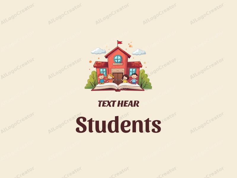 playful design features cheerful students, a stylized school building, open books, and colorful toys, combined with a clean background.