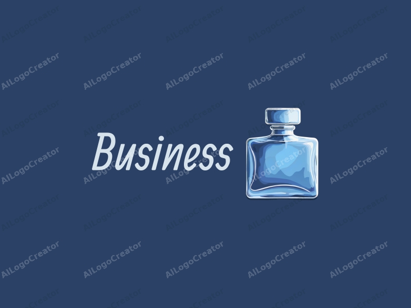 a modern design featuring a stylized perfume bottle integrated with business and office elements, using a blue color palette, combined with a clean and simple background.