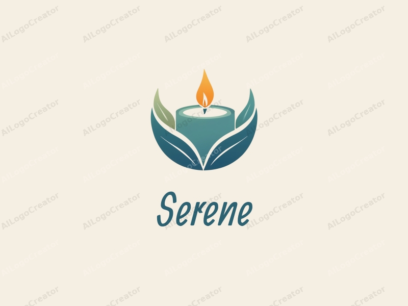 minimalist design features a serene candle surrounded by stylized leaves, incorporating a calming blue and green color palette, combined with a clean background.