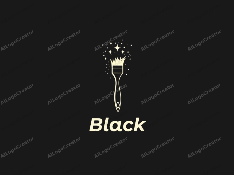 minimalist design features a sleek paintbrush intertwined with stars against a black night background, creating a harmonious and clean composition.