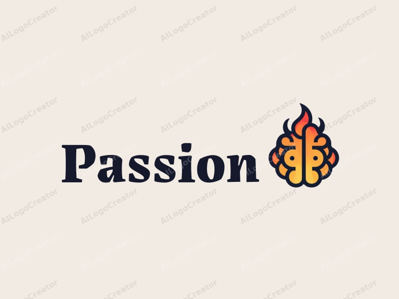 playful design features a stylized brain intertwined with flames, symbolizing passion and enthusiasm, combined with a clean background.