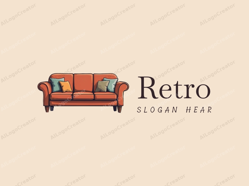 vintage design features a stylized retro sofa and a retro poster, combined with a clean background and a harmonious layout.