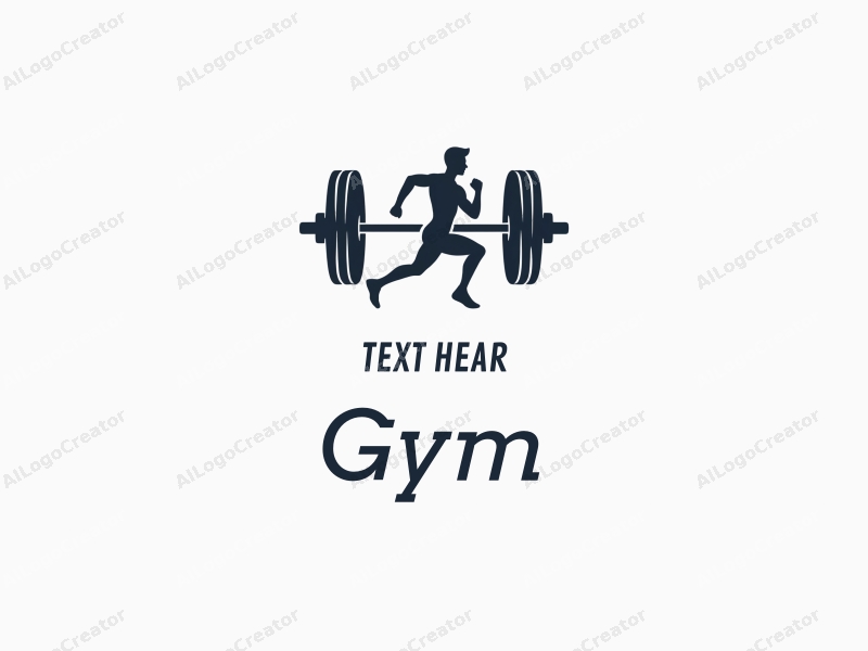 modern design features a stylized dumbbell and a dynamic runner silhouette, combined with a clean background and a harmonious layout.