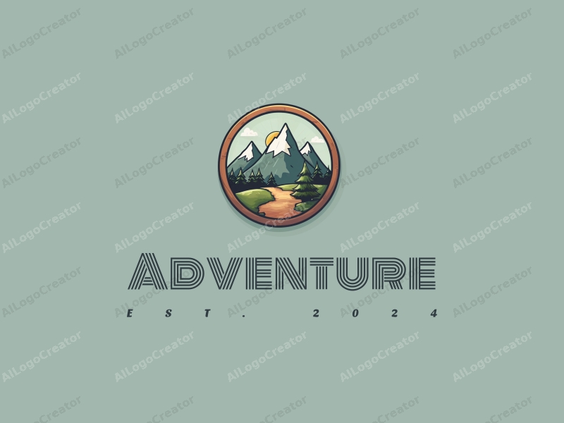 playful design features stylized mountains, a whimsical compass, and adventure elements combined with a clean background.