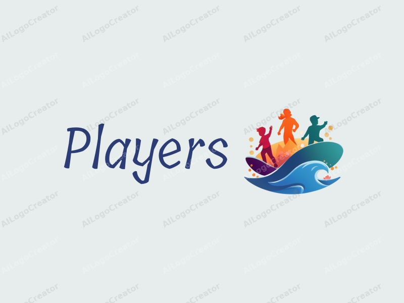 playful design features a vibrant array of colors, stylized player and game character silhouettes, and dynamic wave patterns representing adventure, combined with a clean and simple background.