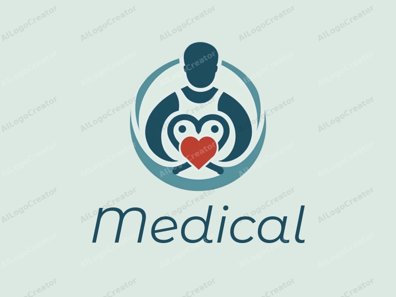 modern design features a stylized hospital silhouette, a doctor figure, a stethoscope intertwined with a heart, combined with a clean background.