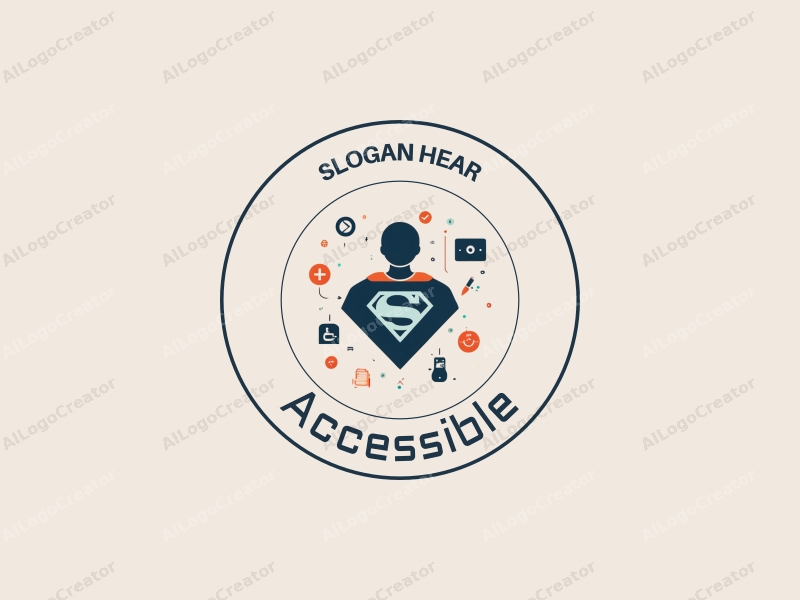 modern design features accessibility symbols, a stylized superhero figure, and technology elements combined with a clean background.