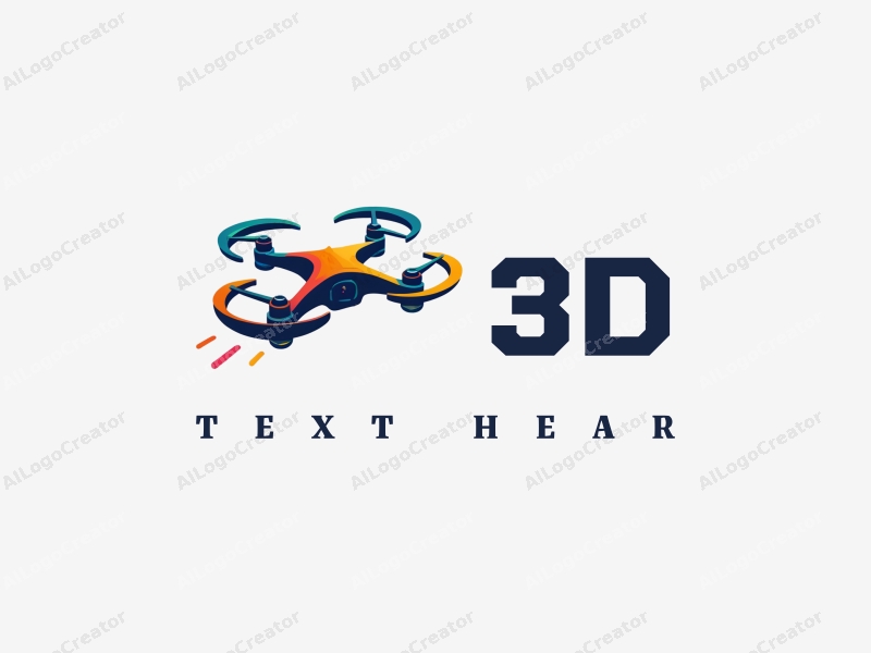 a modern design featuring colorful 3D dynamic elements, a stylized drone in flight, combined with a clean background and a sense of motion.