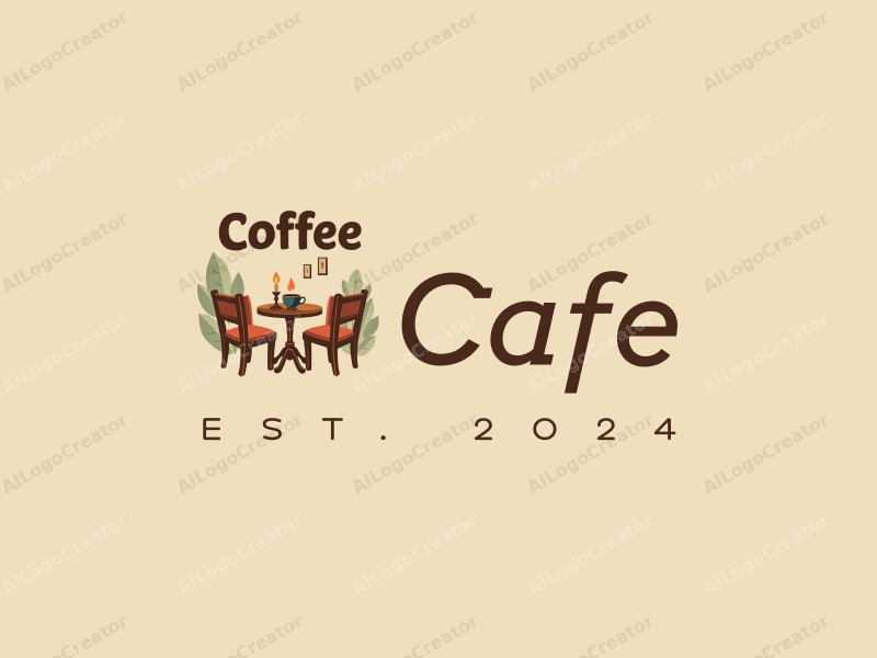 vintage design features a cozy coffee shop scene with stylized tables and chairs, a candle flickering on a table, and a coffee cup, combined with a clean background.