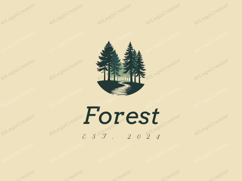 vintage design features a serene forest scene with tall trees, a lush tree canopy, and a winding pathway, combined with a clean background.