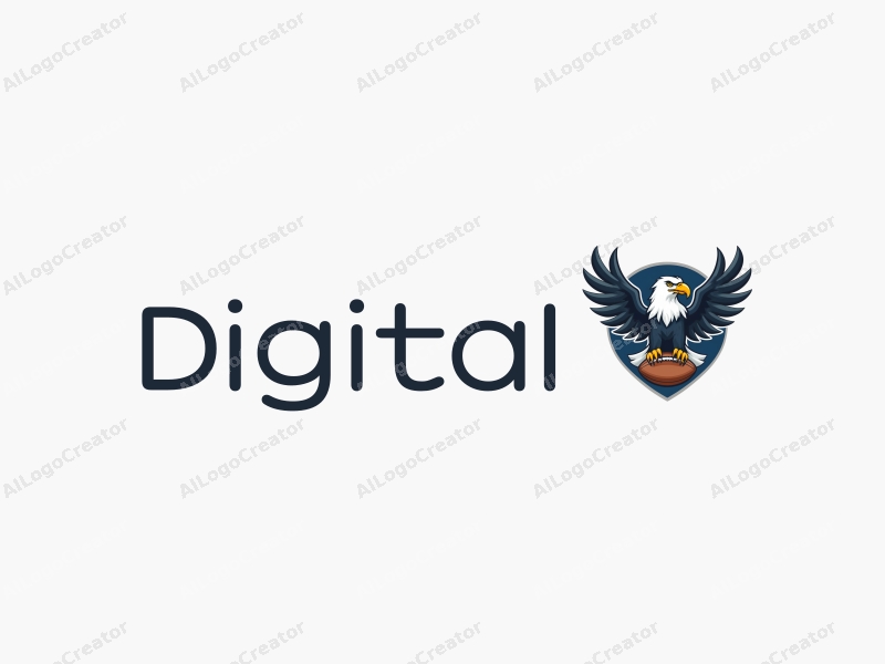 modern design features a stylized eagle integrated with digital elements and a football, using a clean background and a harmonious composition.