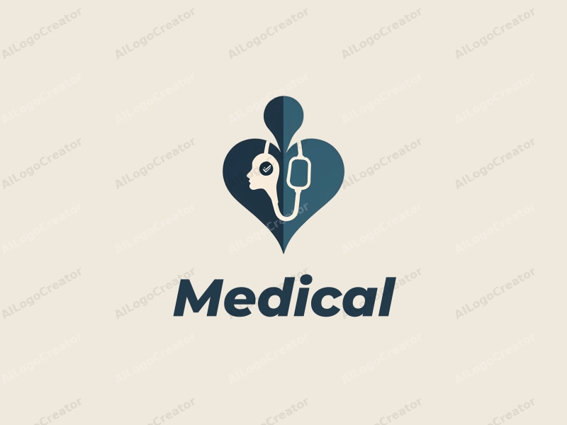 modern design features a stylized hospital silhouette, a doctor figure, a stethoscope intertwined with a heart, combined with a clean background.